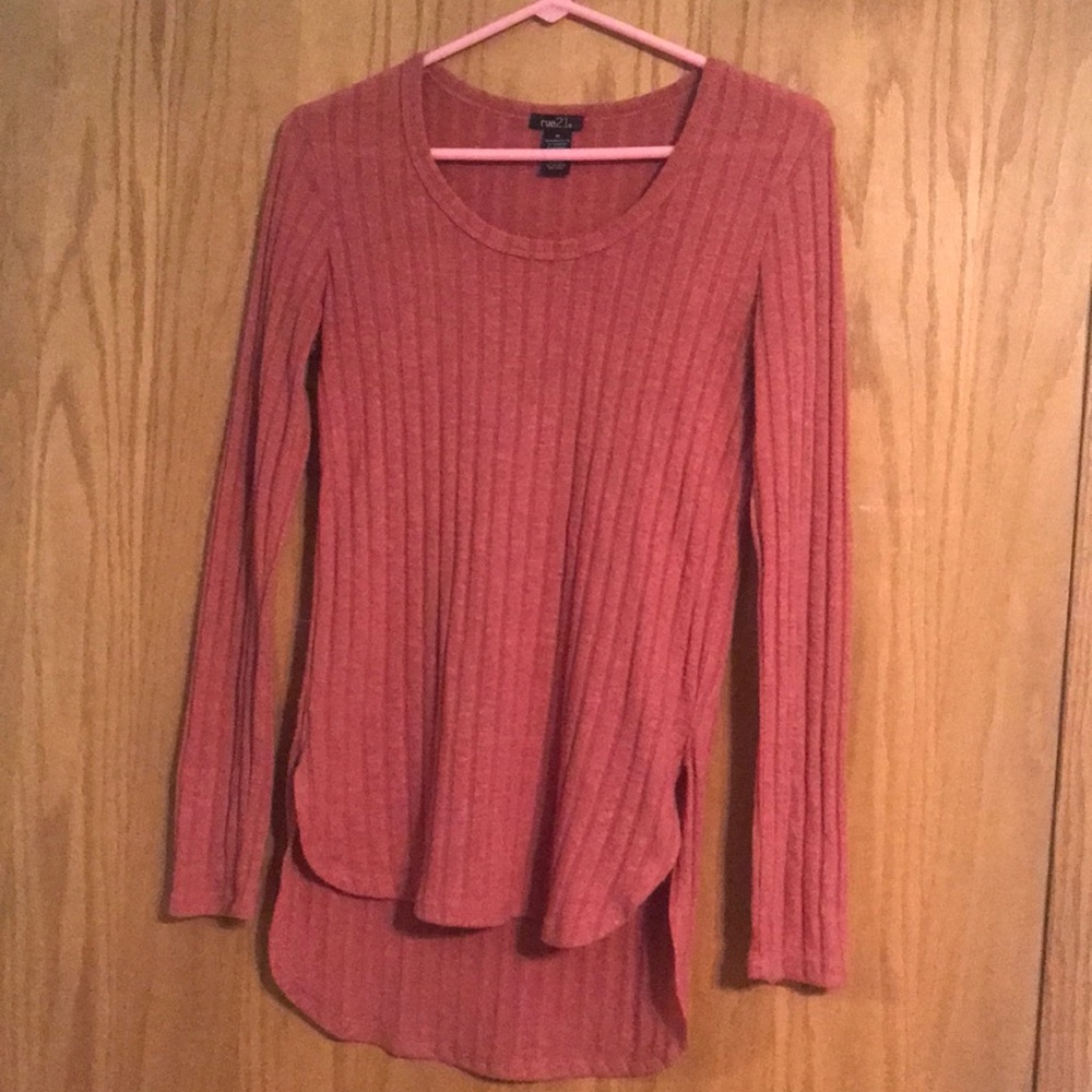 Rue 21 Sweater Tunic Long Ribbed Knit Salmon